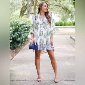 Umgee Boho Floral Lightweight Mini Dress size Large Balloon sleeve preppy